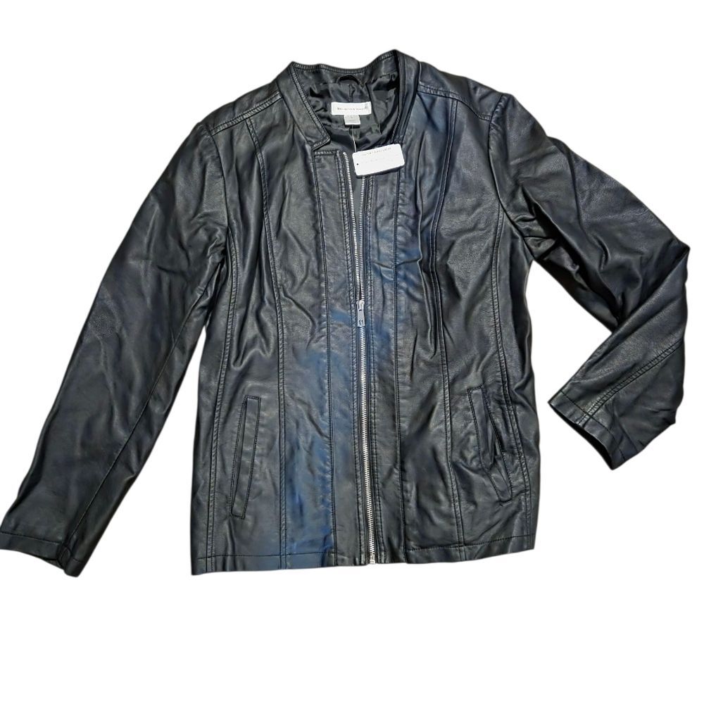 Christopher And Banks Black Faux Leather Jacket SIZE Large Vegan